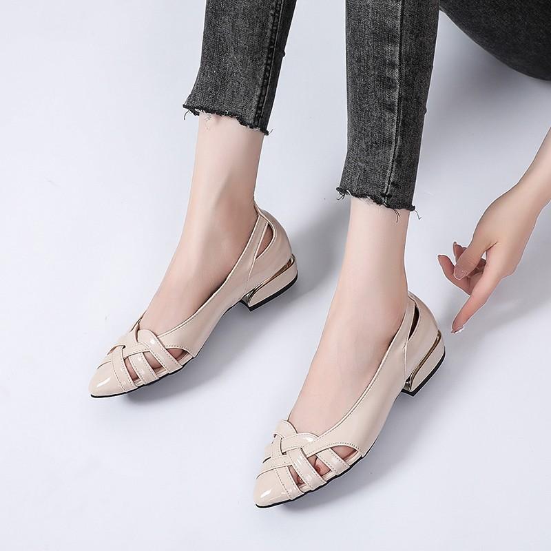 Roman handmade pointed toe hollow low-heel leather shoes