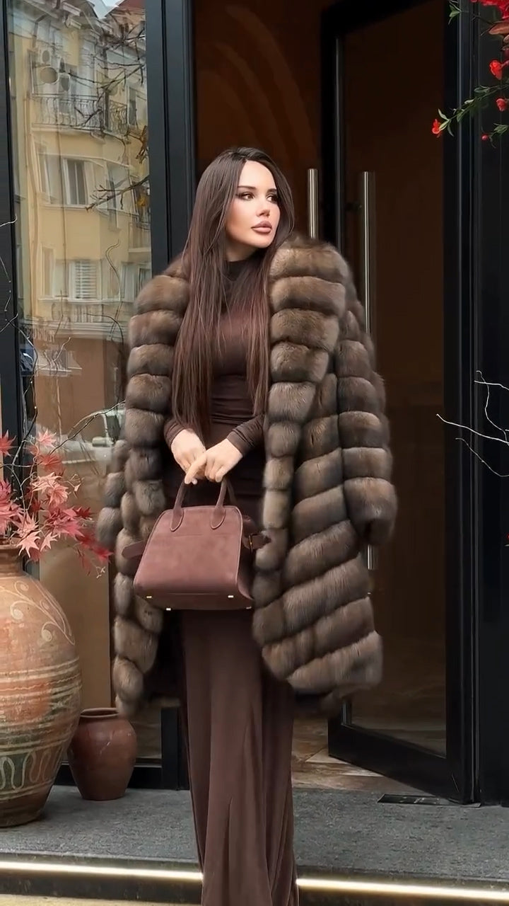 Mid-length fox fur classic coat