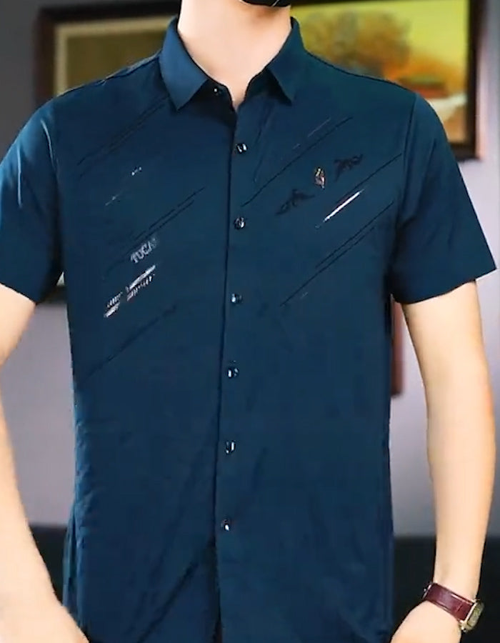 Textured stretch breathable short-sleeved shirt