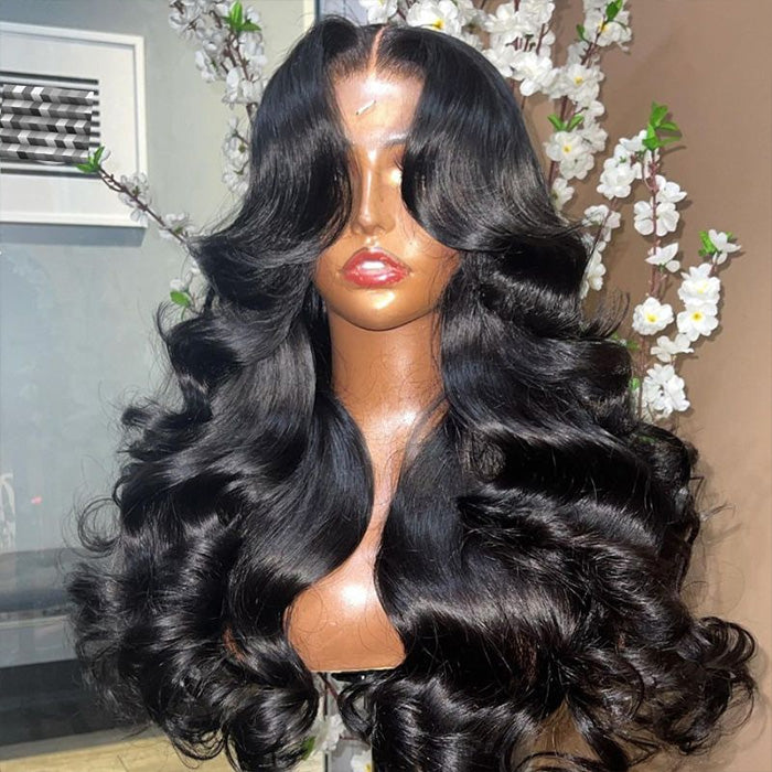 Body Wave Curtain Bangs 8x5 Glueless HD Lace Closure Wig and 13x4 Frontal Wig Put On And Go