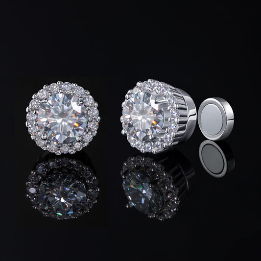 Moissanite Round Cut Magnetic Non-Piercing Stud Earrings