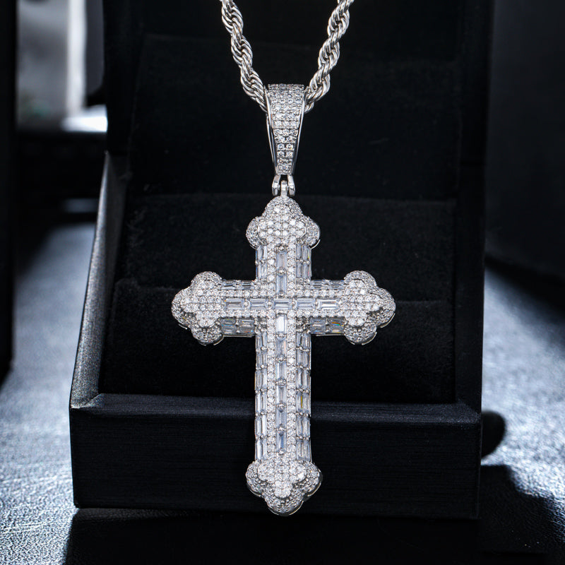 Micro Pave Baguette Cross Pendant