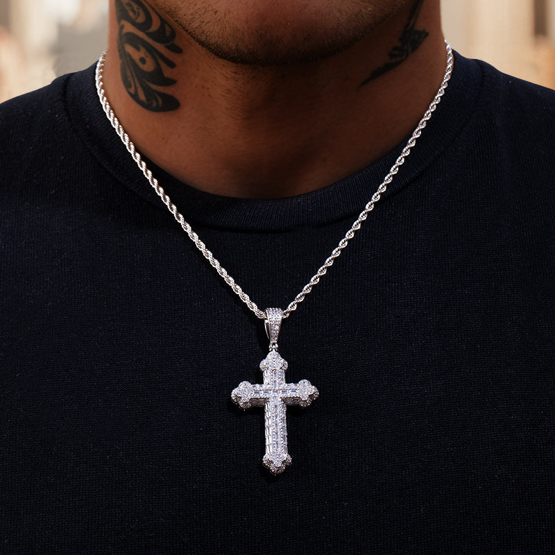 Micro Pave Baguette Cross Pendant