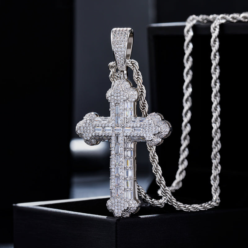 Micro Pave Baguette Cross Pendant