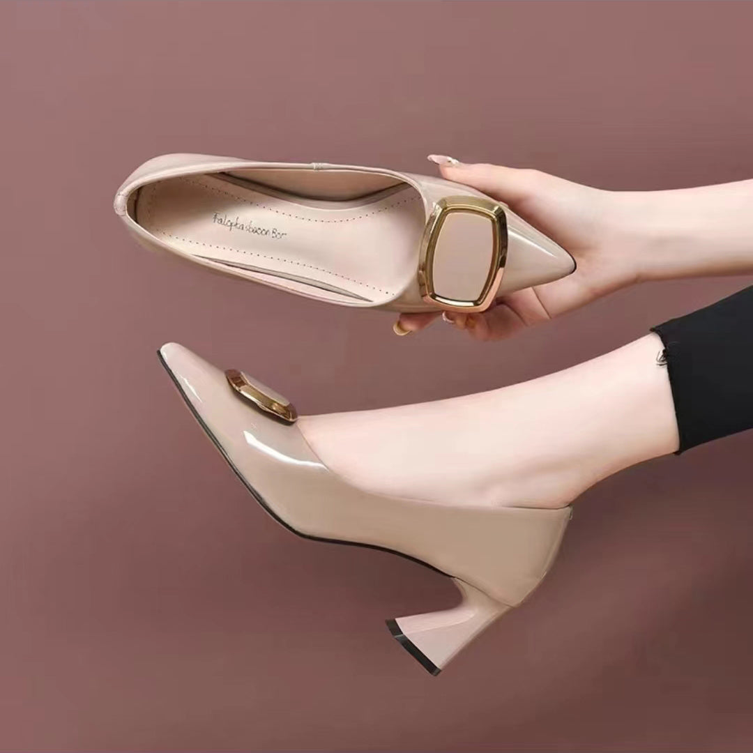 2023 Summer Women's Fashion Chunky Heel Leather Shoes【Wide Width】