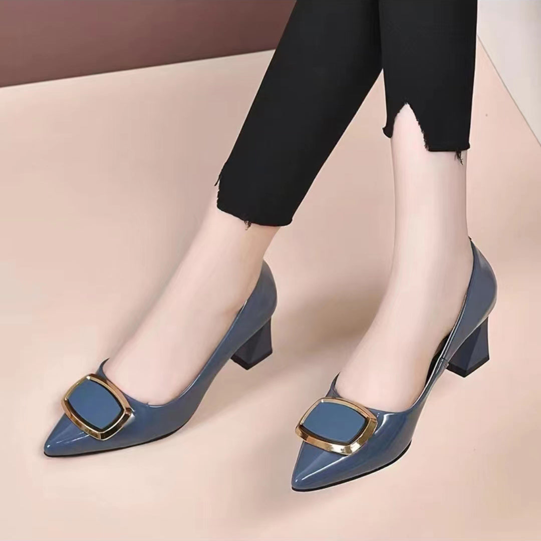 2023 Summer Women's Fashion Chunky Heel Leather Shoes【Wide Width】