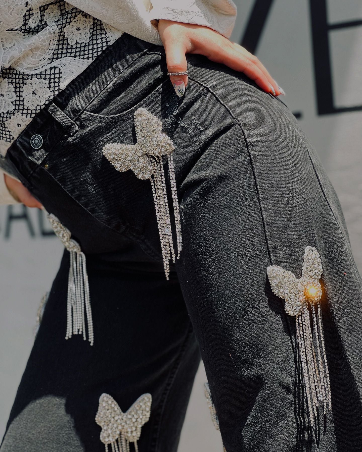 Diamond Butterfly Tassel Jeans