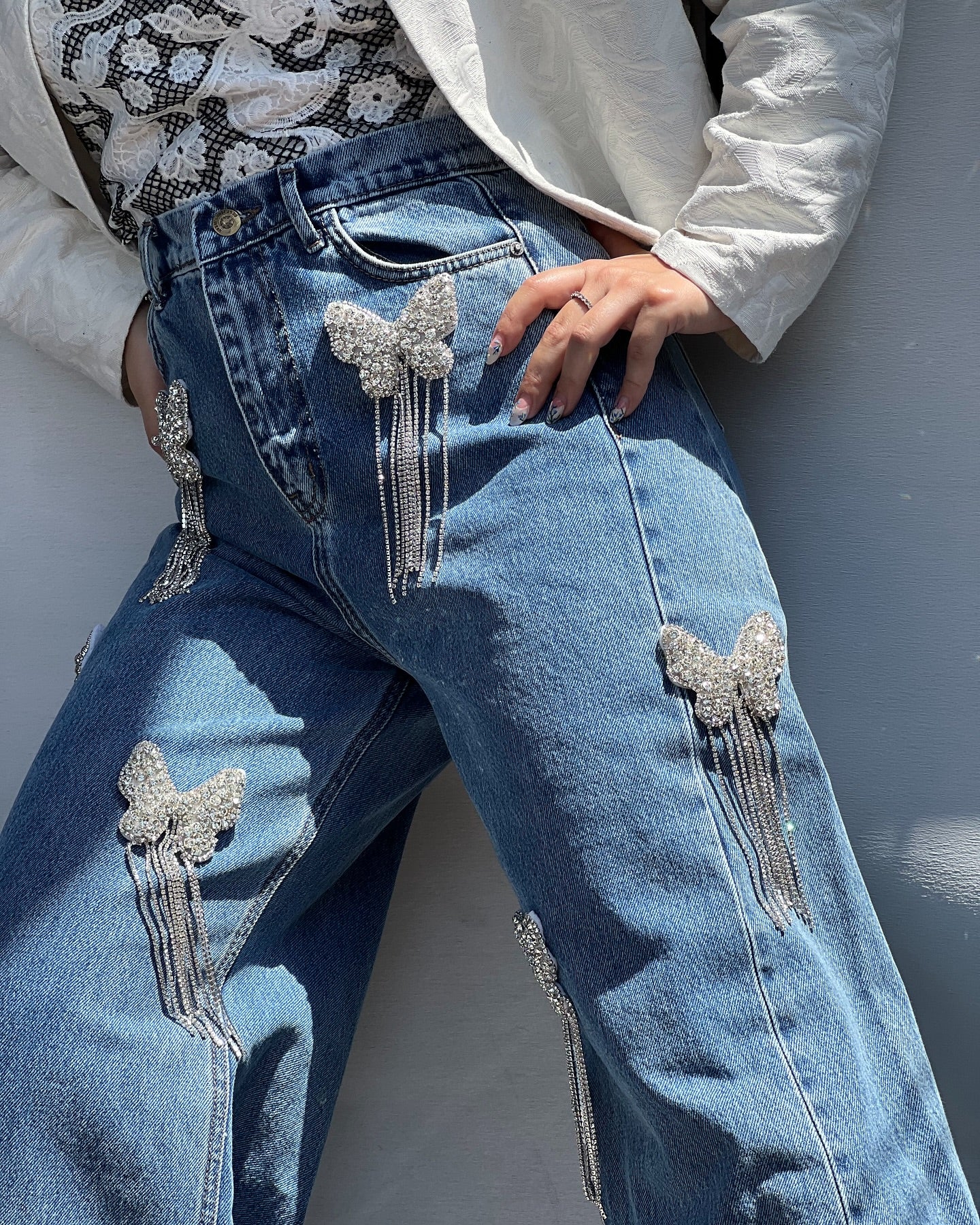 Diamond Butterfly Tassel Jeans