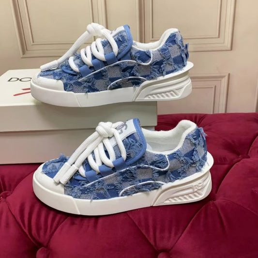 Stylish Checkered Denim Canvas Shoes