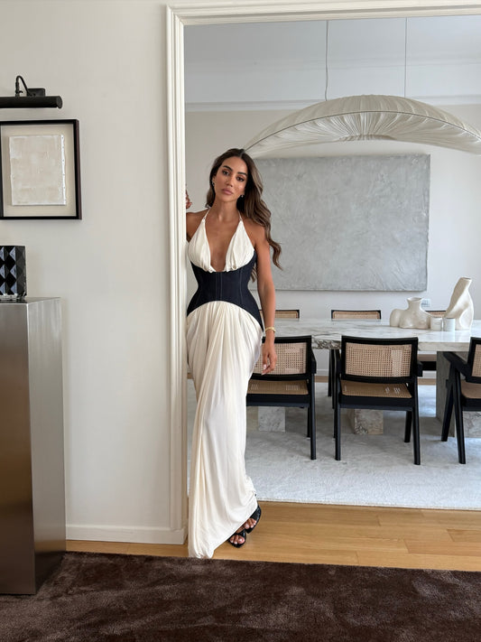 Denim-Bustier Maxi Dress