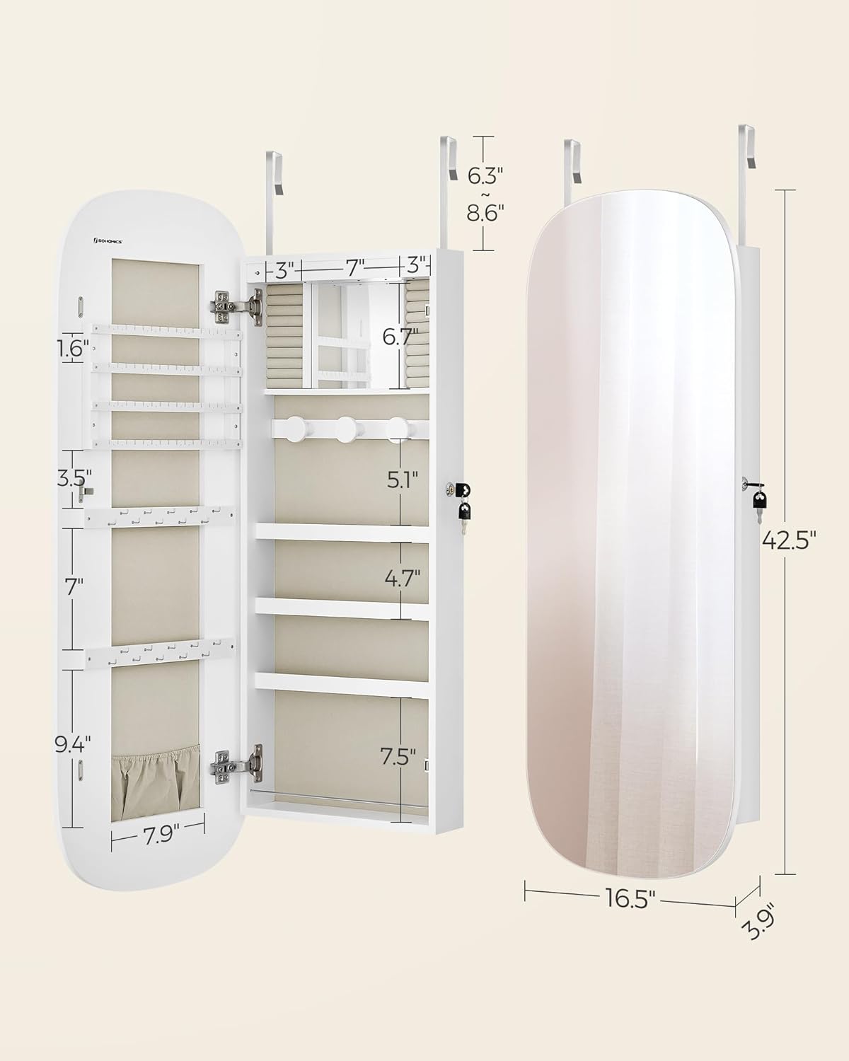 LED Jewelry Organizer Cabinet Wall