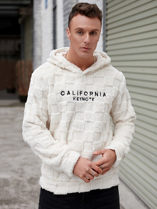 Men's Hooded Plush Sweatshirt With Letter Embroidery