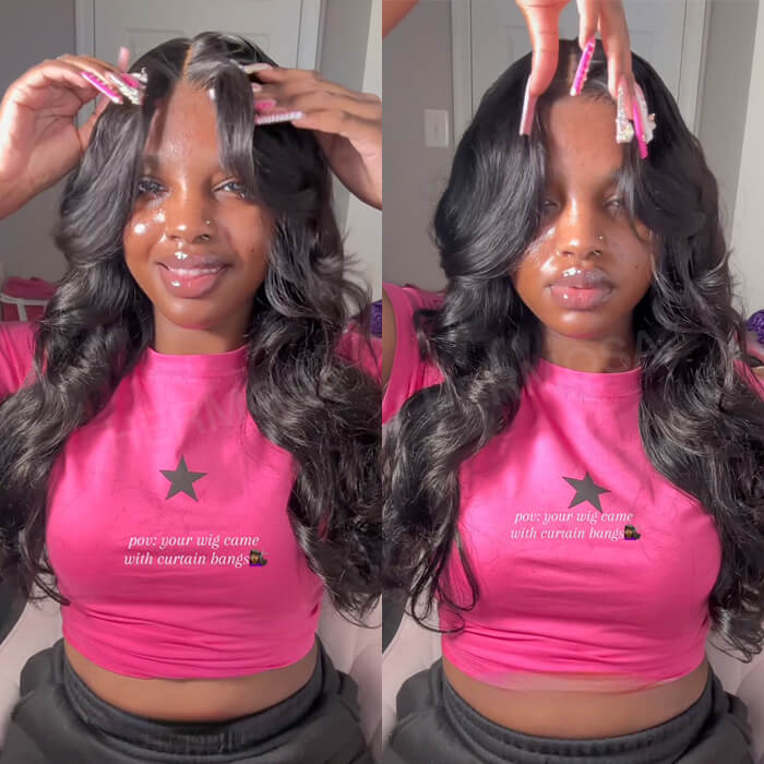 Body Wave Curtain Bangs 8x5 Glueless HD Lace Closure Wig and 13x4 Frontal Wig Put On And Go