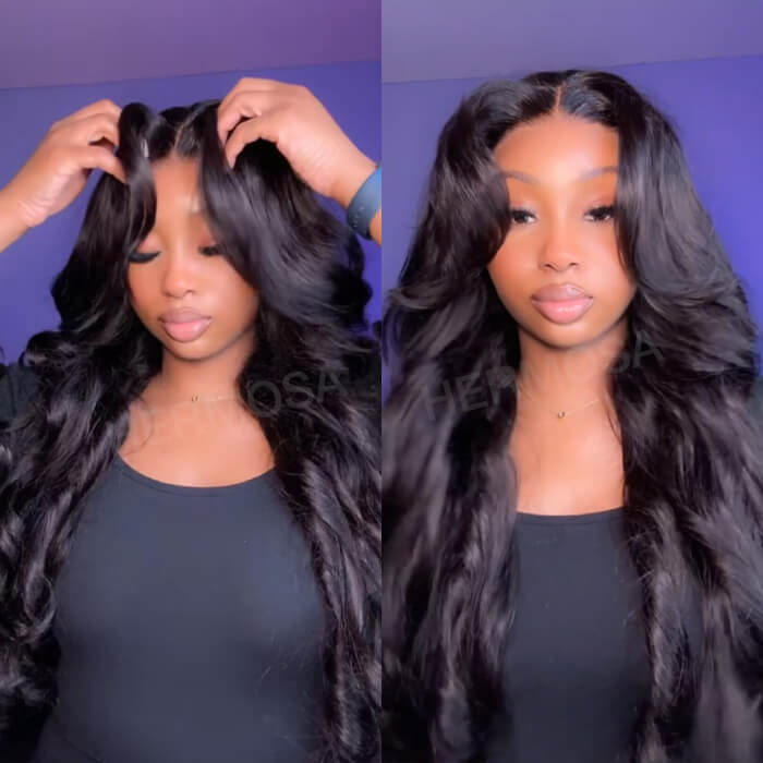 Body Wave Curtain Bangs 8x5 Glueless HD Lace Closure Wig and 13x4 Frontal Wig Put On And Go