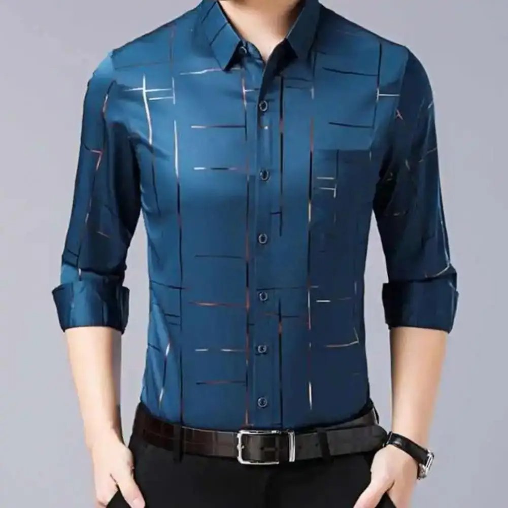 Long-sleeved luxury silk casual plaid shirts