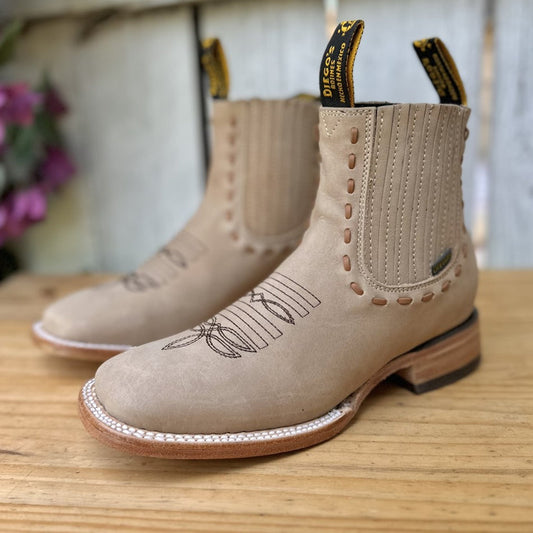 CAMEL WOVEN ANKLE BOOT - NUBUCK WESTERN ANKLE BOOTS FOR WOMEN