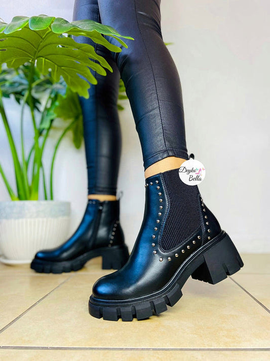 Handmade Studded Elastic Leather Boots