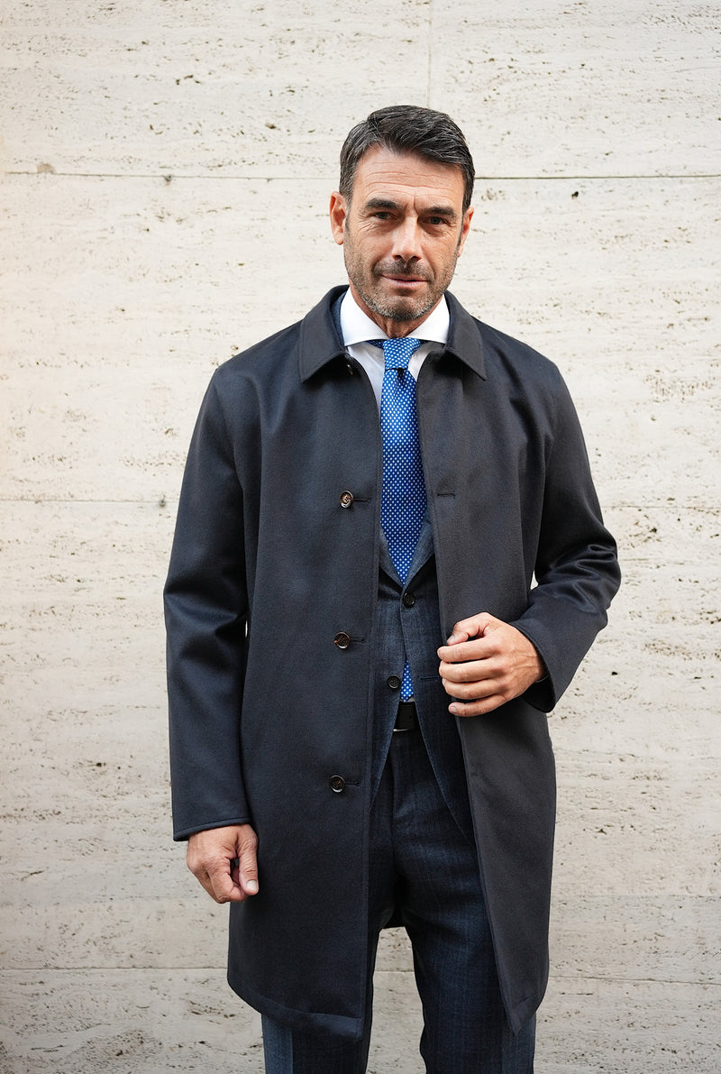 Reversible Cashmere and Blue Nylon Coat