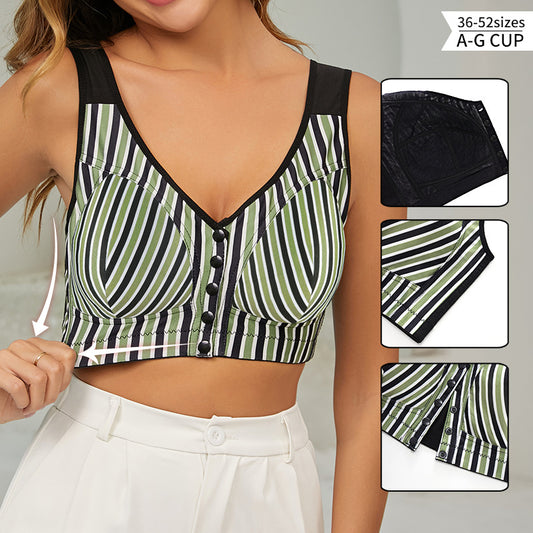 Non-wired vest style fashionable striped front button underwear