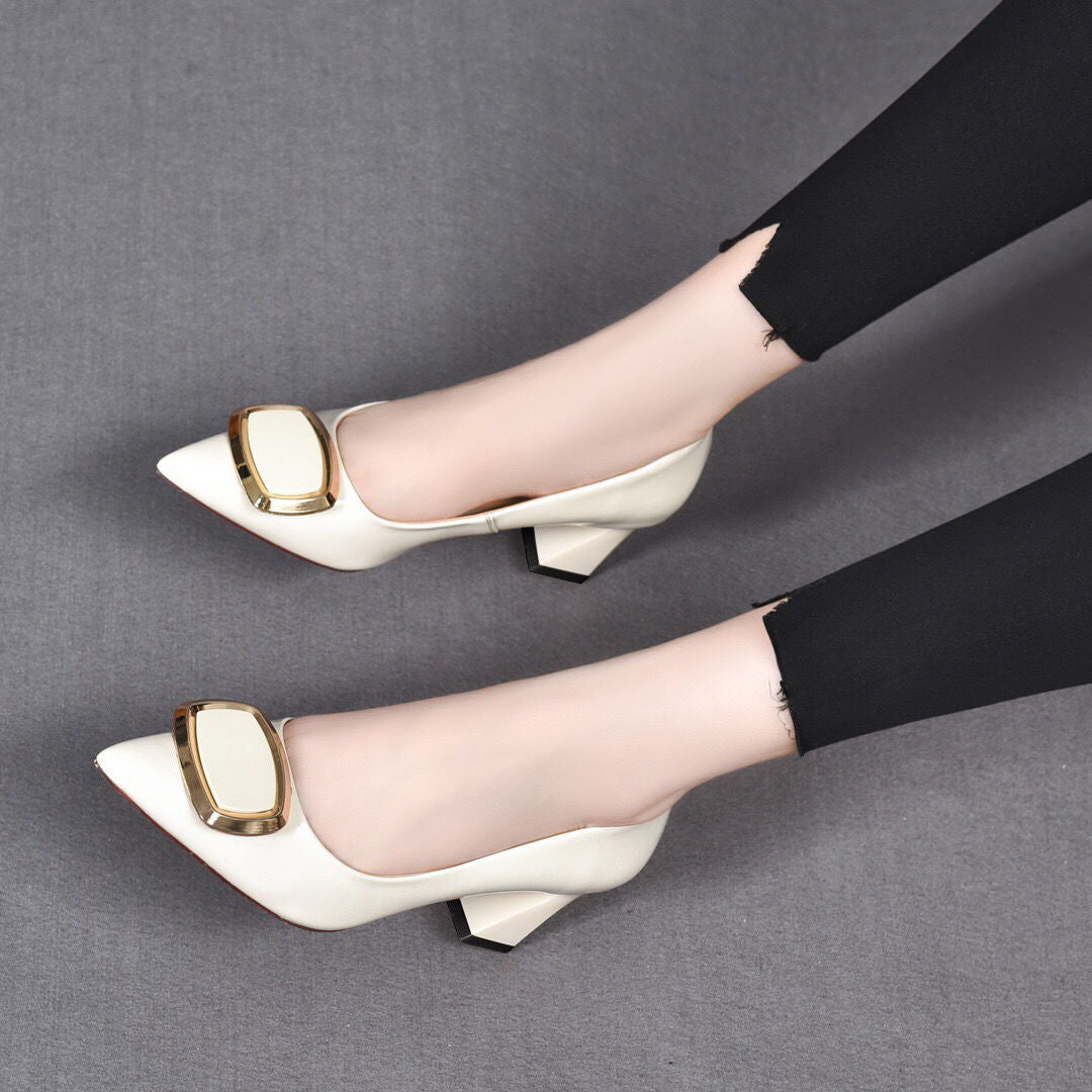 2023 Summer Women's Fashion Chunky Heel Leather Shoes【Wide Width】