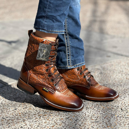 Italian cowhide hand-embroidered boots