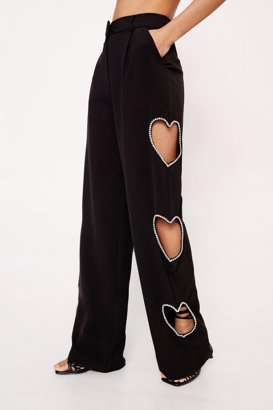 Premium Cut Out Embellished Heart Satin Blazer & Premium Heart Cut Out Trousers