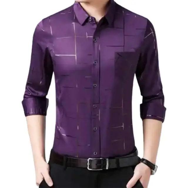 Long-sleeved luxury silk casual plaid shirts