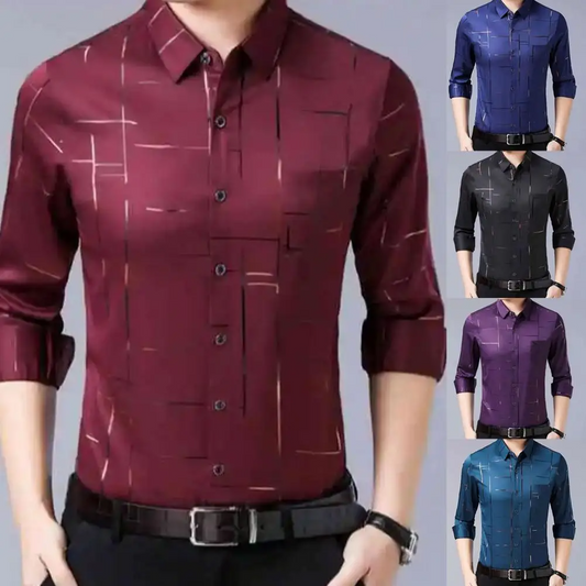 Long-sleeved luxury silk casual plaid shirts