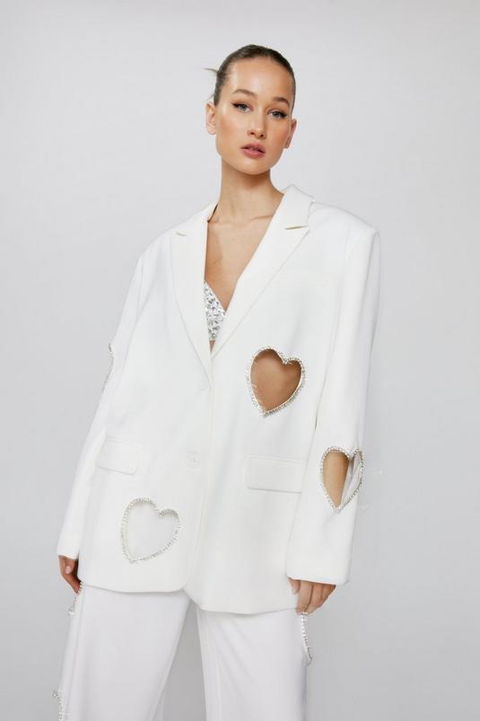 Premium Cut Out Embellished Heart Satin Blazer & Premium Heart Cut Out Trousers