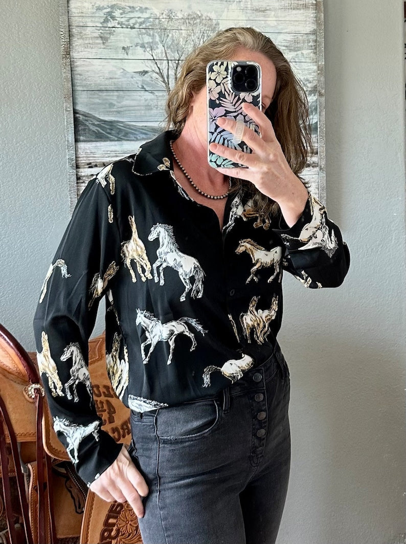 Horse print satin shirt