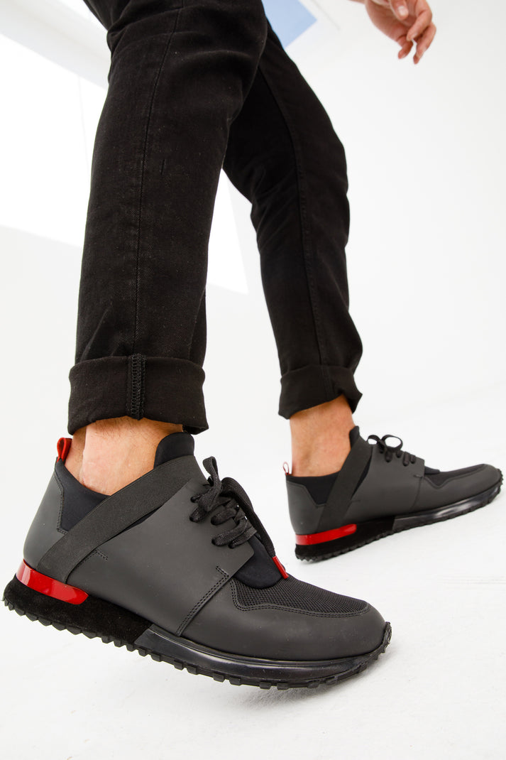 The Reno Black & Red Leather Men Sneaker Final Sale!