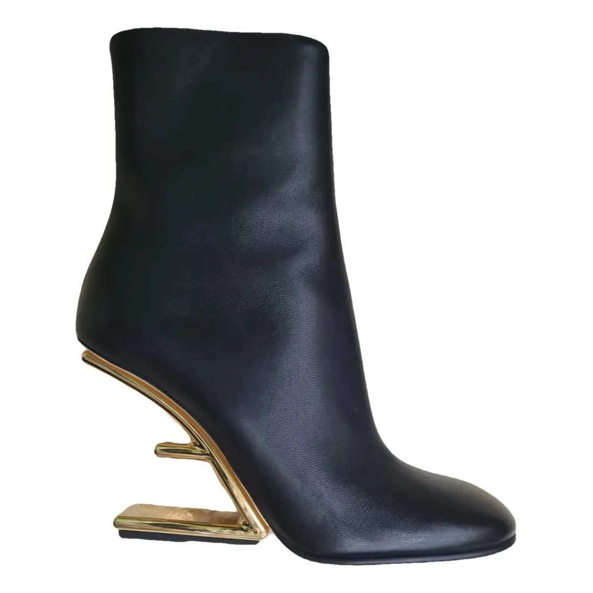 Diagonal F-shaped high heel in gold metal Boots