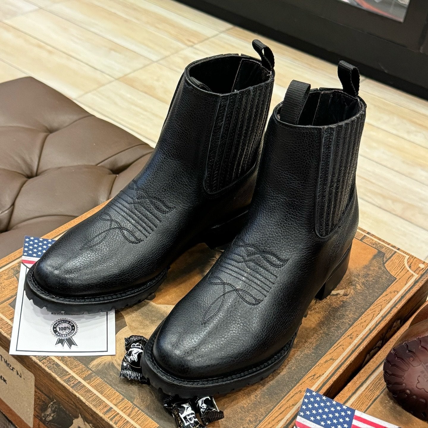 Original leather oval cowboy boots