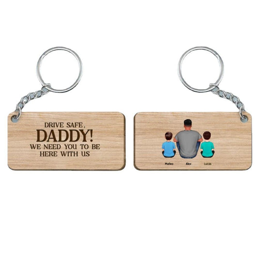 Best Dad Ever Doll Sitting Man & Kids Personalized Wooden Keychain