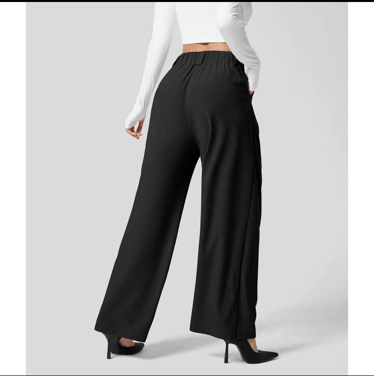 High Waisted Plicated Side Pocket Wide Leg Waffle Work Pants