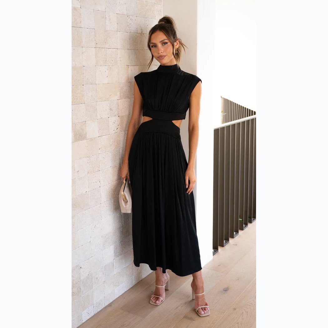 Mock Neck Cutout Midi Dress