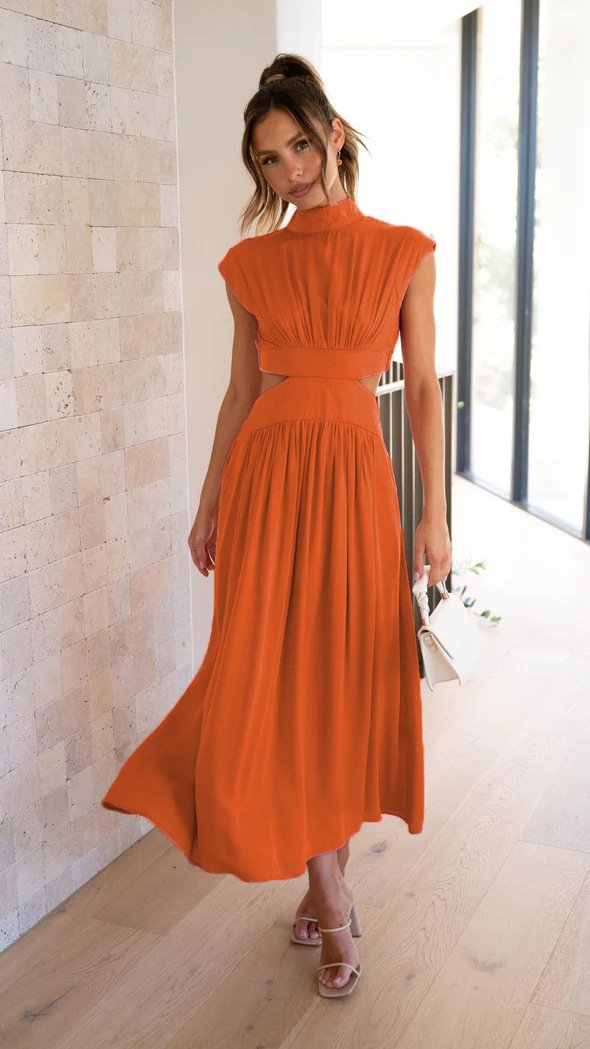 Mock Neck Cutout Midi Dress