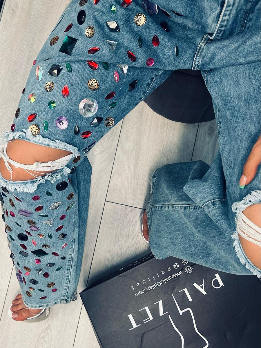 Colored Diamond Ripped Jeans