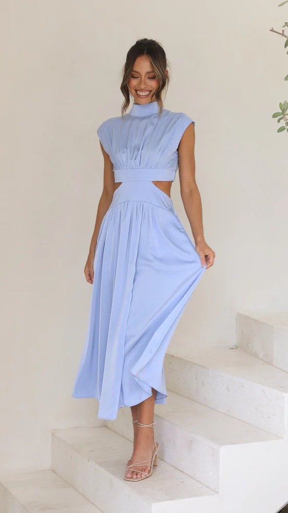 Mock Neck Cutout Midi Dress