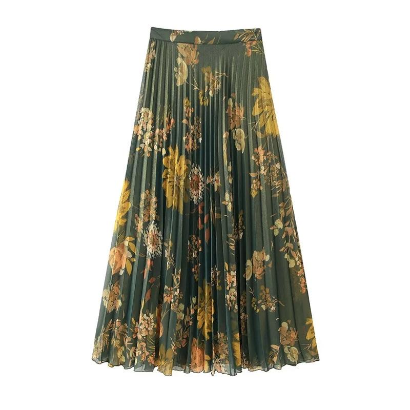 PLEATED FOIL PRINTED MIDI SKIRT