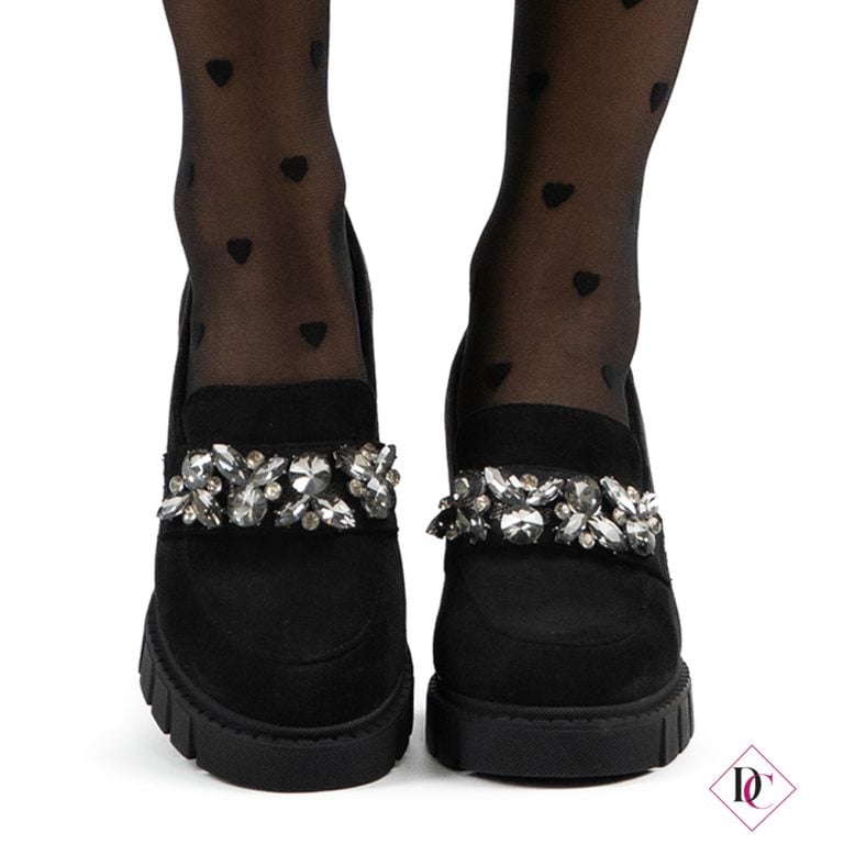 Elegant Scoop Moccasins with Jewels and Comfortable High Heel