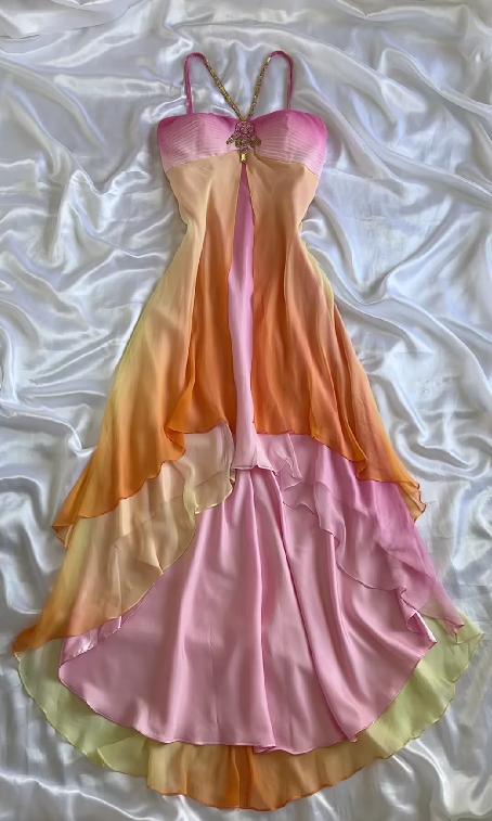 Dreamy Vintage Sunset Rhinestone Prom Dress 🌅✨