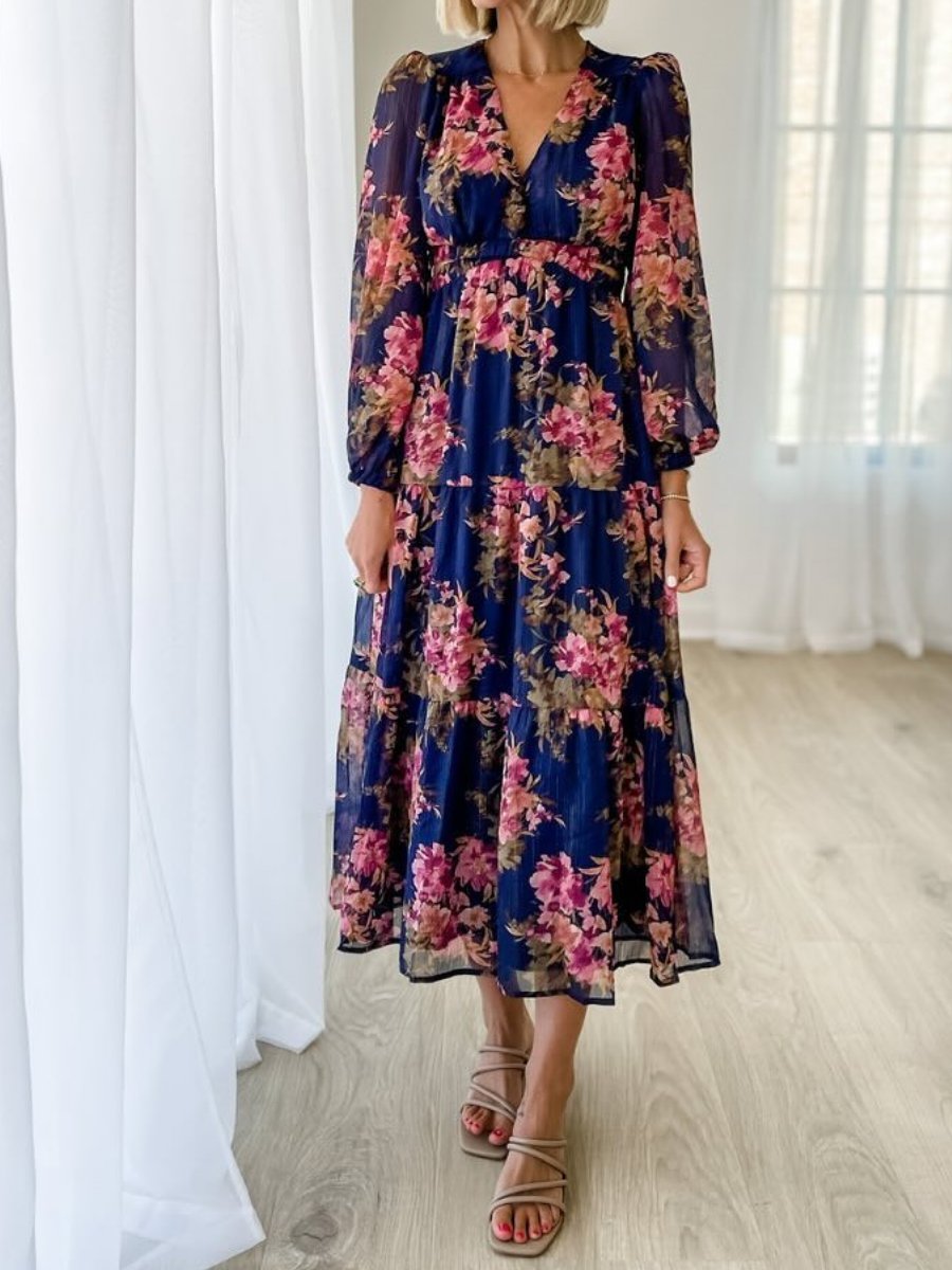 Fall Cutout Floral Maxi Dress