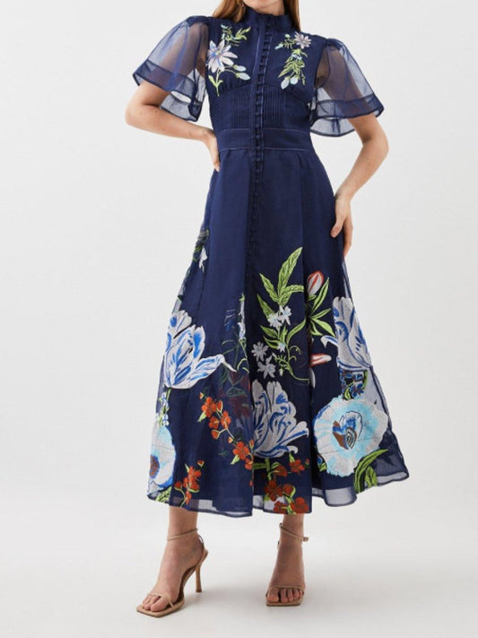 Chiffon Botanical Floral Midi Dress