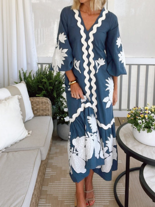 Printed Long Sleeves Maxi Dress