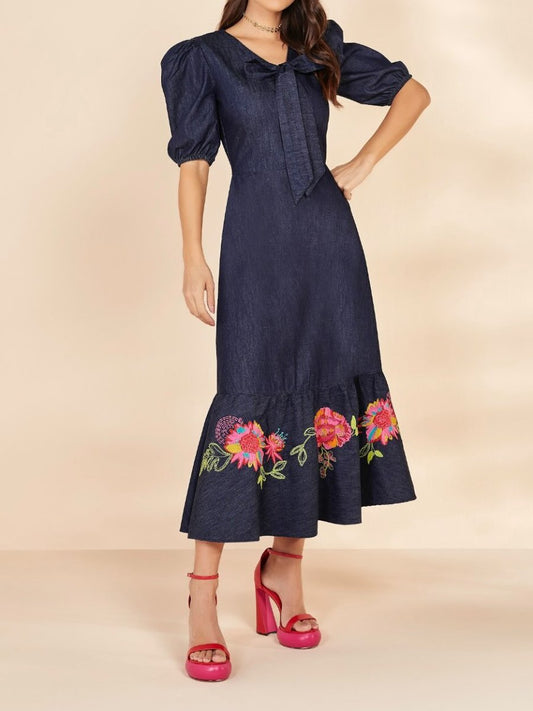 Floral Denim Midi Dress