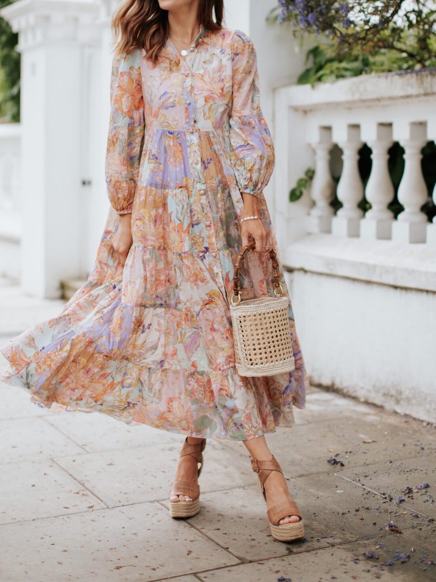 Romantic Print Long Sleeve Dress