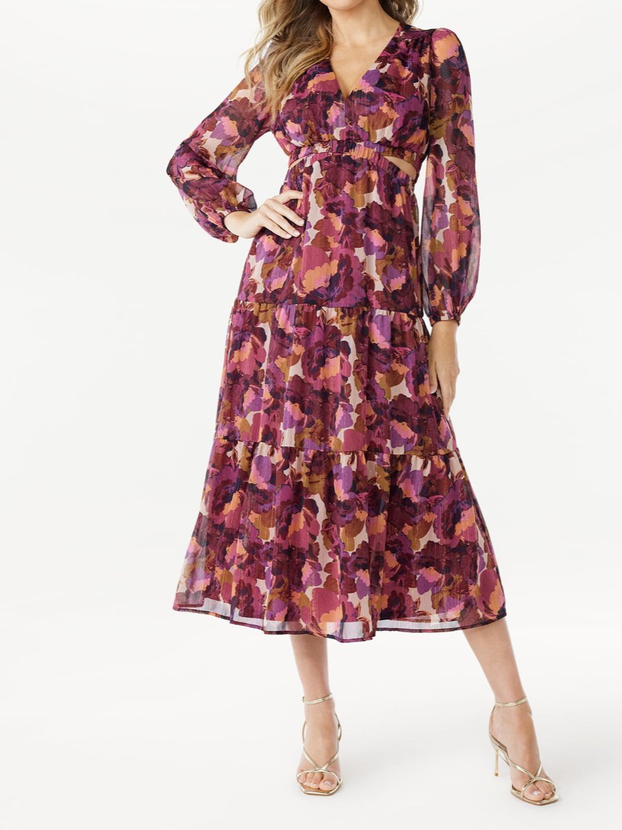 Fall Cutout Floral Maxi Dress