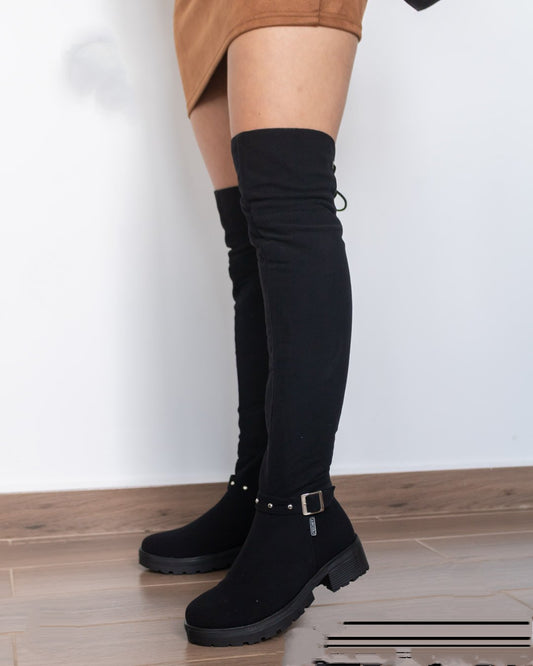 Suede anchor embellished knee high boots