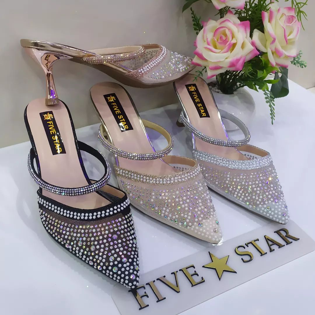 Pearl Diamante Low Heel Party Shoes